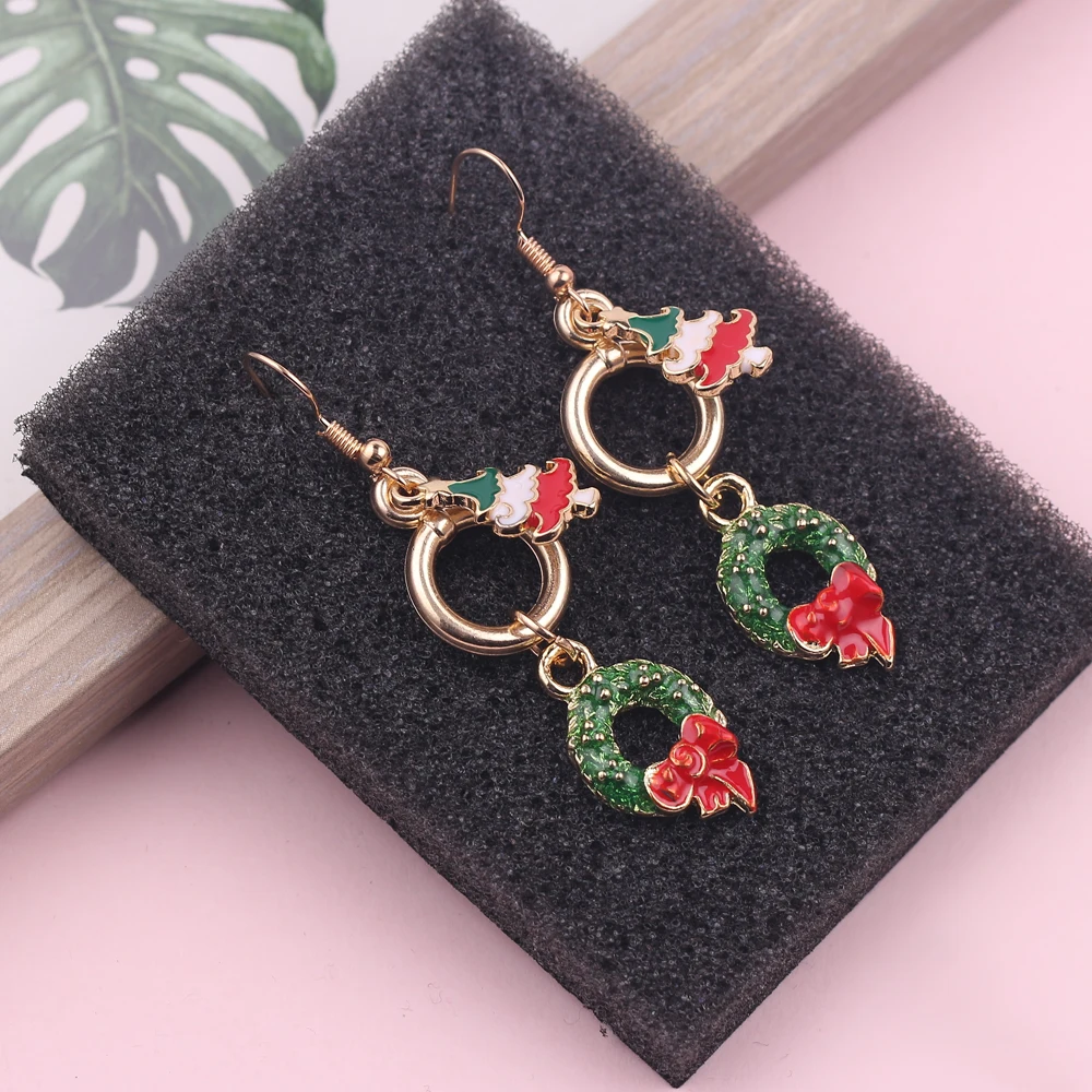 Креативные серьги в виде рождественской елки круглые с подвесками дизайнерские