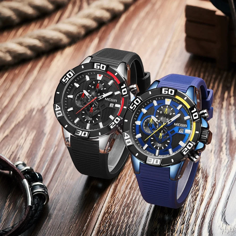 Часы MEGIR Мужские кварцевые с хронографом спортивные брендовые роскошные в стиле