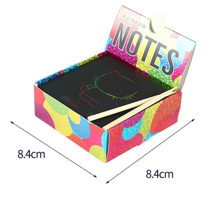 

NEW 100PCS Rainbow GLITTER Scratch Art Mini Notes With Wooden Stylus Scraping