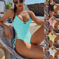 sexy one piece swiming suits female backless bikini womens swimsuit 6 pure color monokini strapped swimwear bathing suit