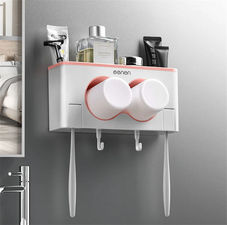 

Wall Mounted 2 Cups Toothpaste Holder Bathroom Toothbrush Storage Rack Holder Bathroom Storage Rack Towel Hanger