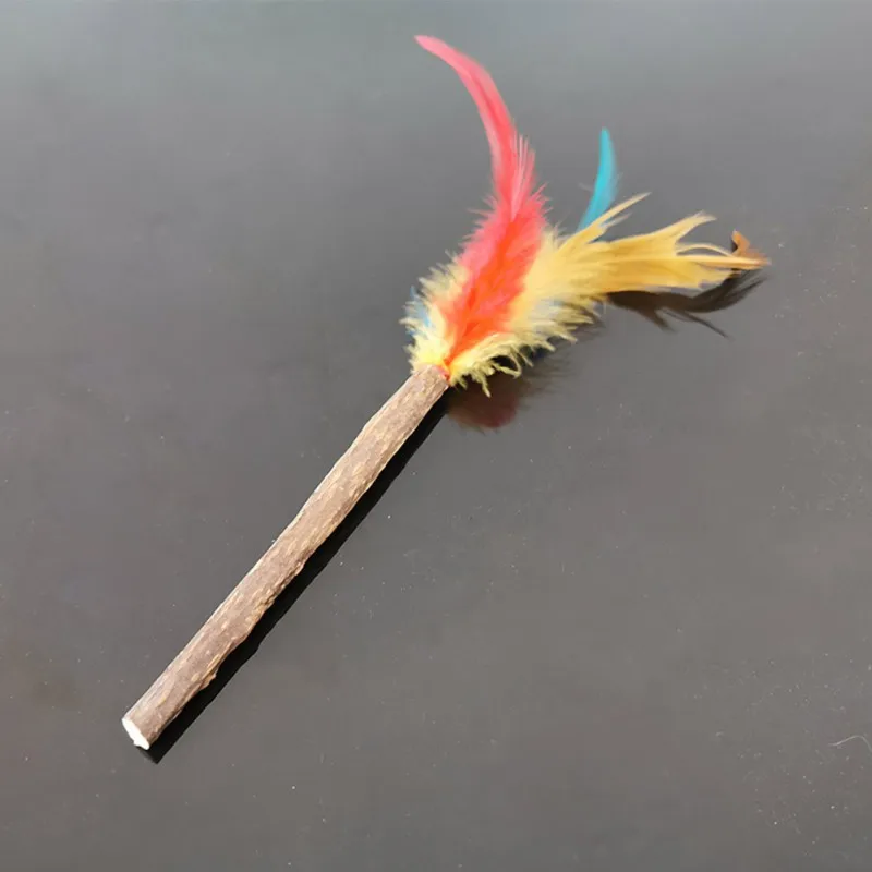 

Cat Toy Wood Polygonum Feather Molar Interaction Funny Cat Stick Pet Toy Feather Color Random