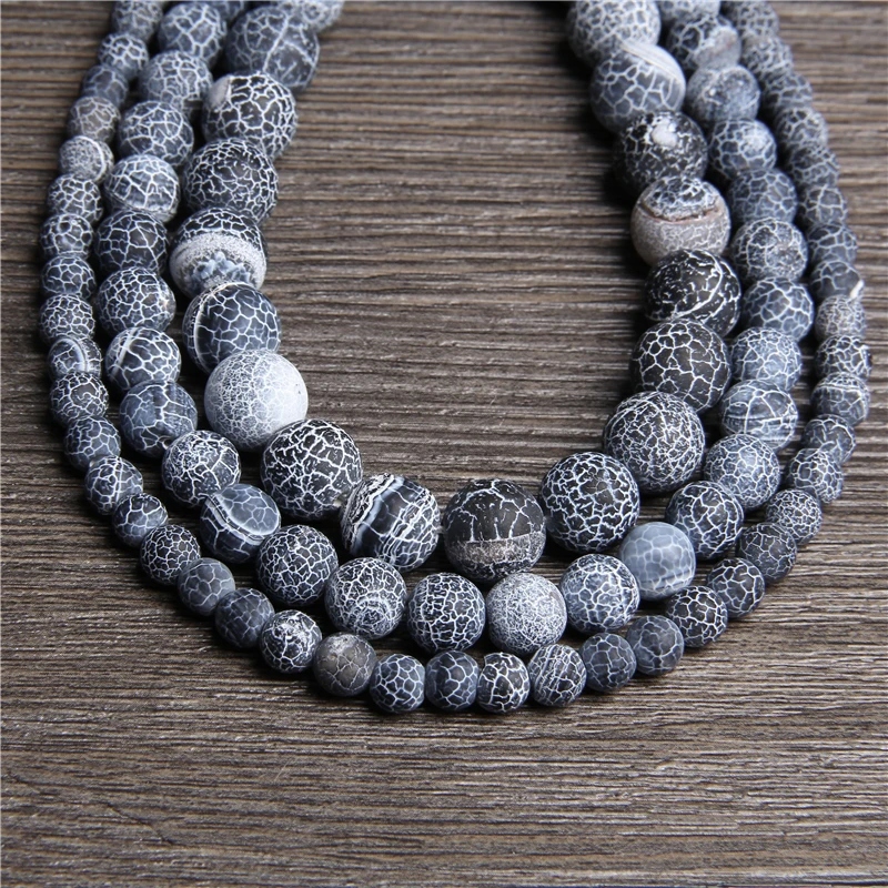 

Frost Weathering Agates Natural Rough Onyx Stone Beads Cracked Matte Round Beads for DIY Jewelry Making Necklace Bracelet 15"