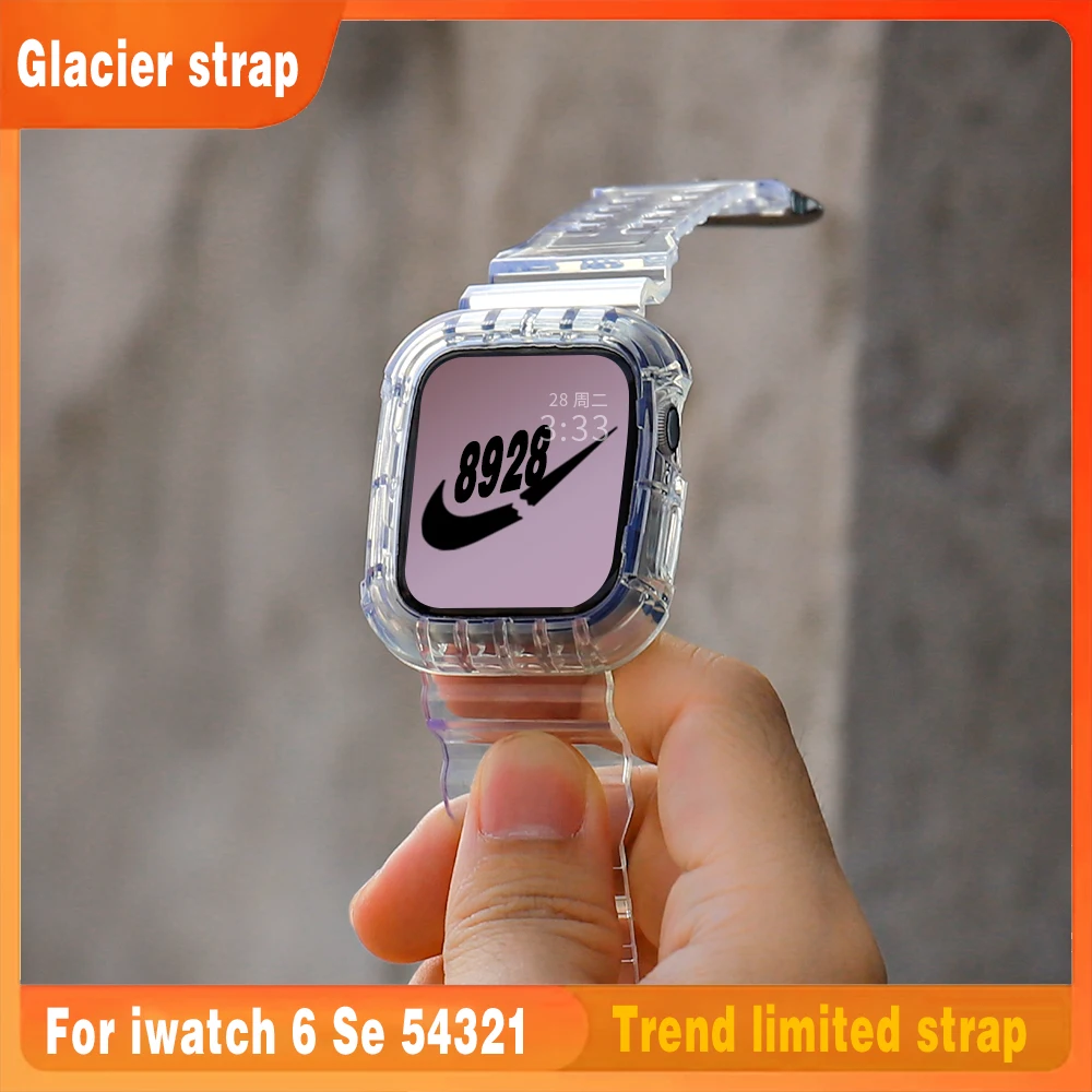 

Soft Silicone Transparent Watch Band + Case for apple Watch band 38mm 40mm 42mm 44mm Adapter Compatible series 6 Se 5 4 3 2 1