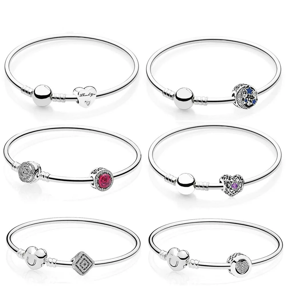 

2019 NEW 100% 925 Sterling Silver RADIANT HEARTS BIRTHSTONE Charm Geometrische Lijnen Thanks You Bead Night Sky Charm Bangle Set