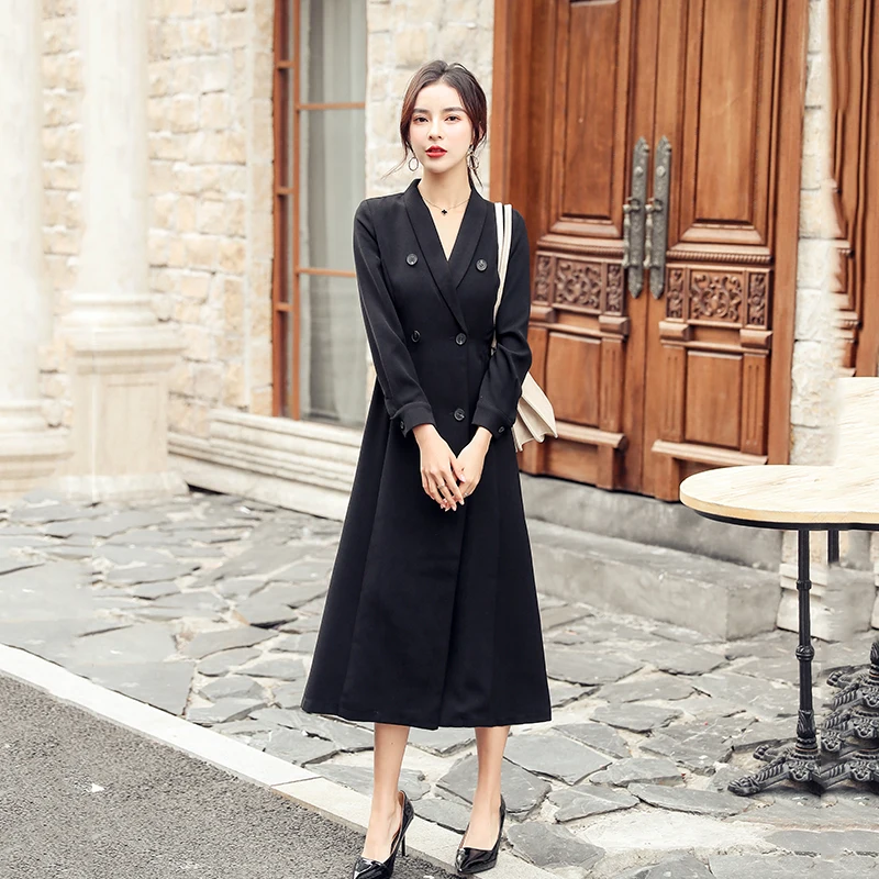 Новинка Осень-зима дизайнерский женский длинный Тренч для офиса подиума с