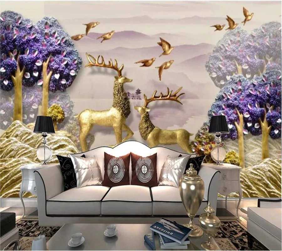 beibehang Custom wallpaper 3d new Chinese embossed purple forest plum deer background wall papers home decor mural | Обустройство