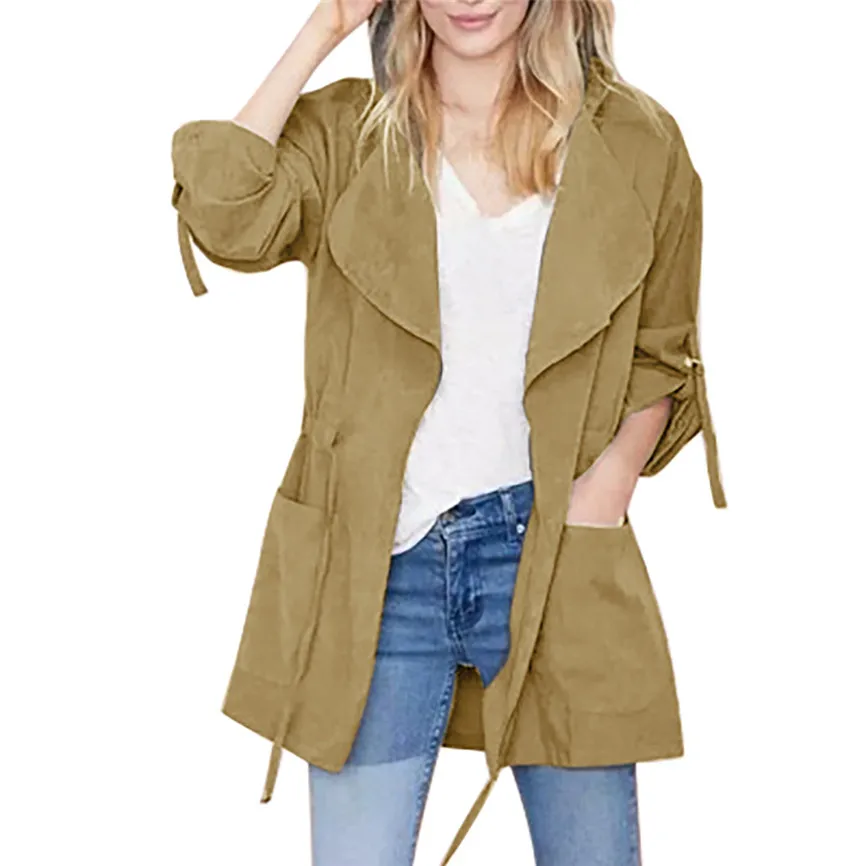 Женские куртки Amp пальто модное женское длинное рукав карман шнурок женские с