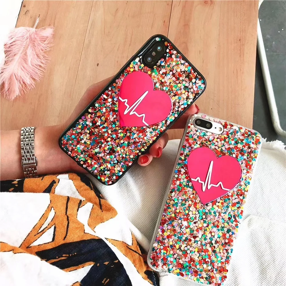 Блестящий чехол для телефона с сердечками IPhone 11 Pro X XS MAX XR мягкий из ТПУ