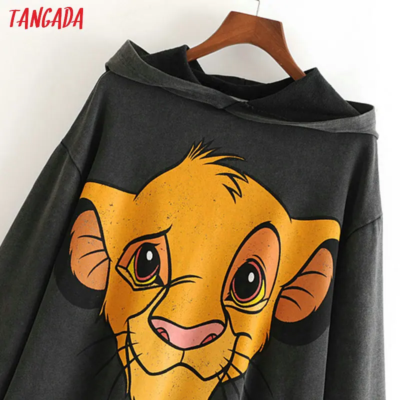 Tangada, женские свитшоты с животным принтом, милые, женские толстовки с капюшоном больших размеров с длинным рукавом, топы с капюшоном 3H346