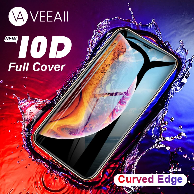 

VEEAII 10D 9H Protective Screen Tempered Glass for iphone 6s 6 7 8 Plus Curved Edge for Iphone X XR XS MAX Film Glass Protector