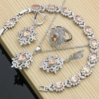women fashion bridal jewelry sets champagne cz for wedding earrings rings necklace jewelry suit dropshipping