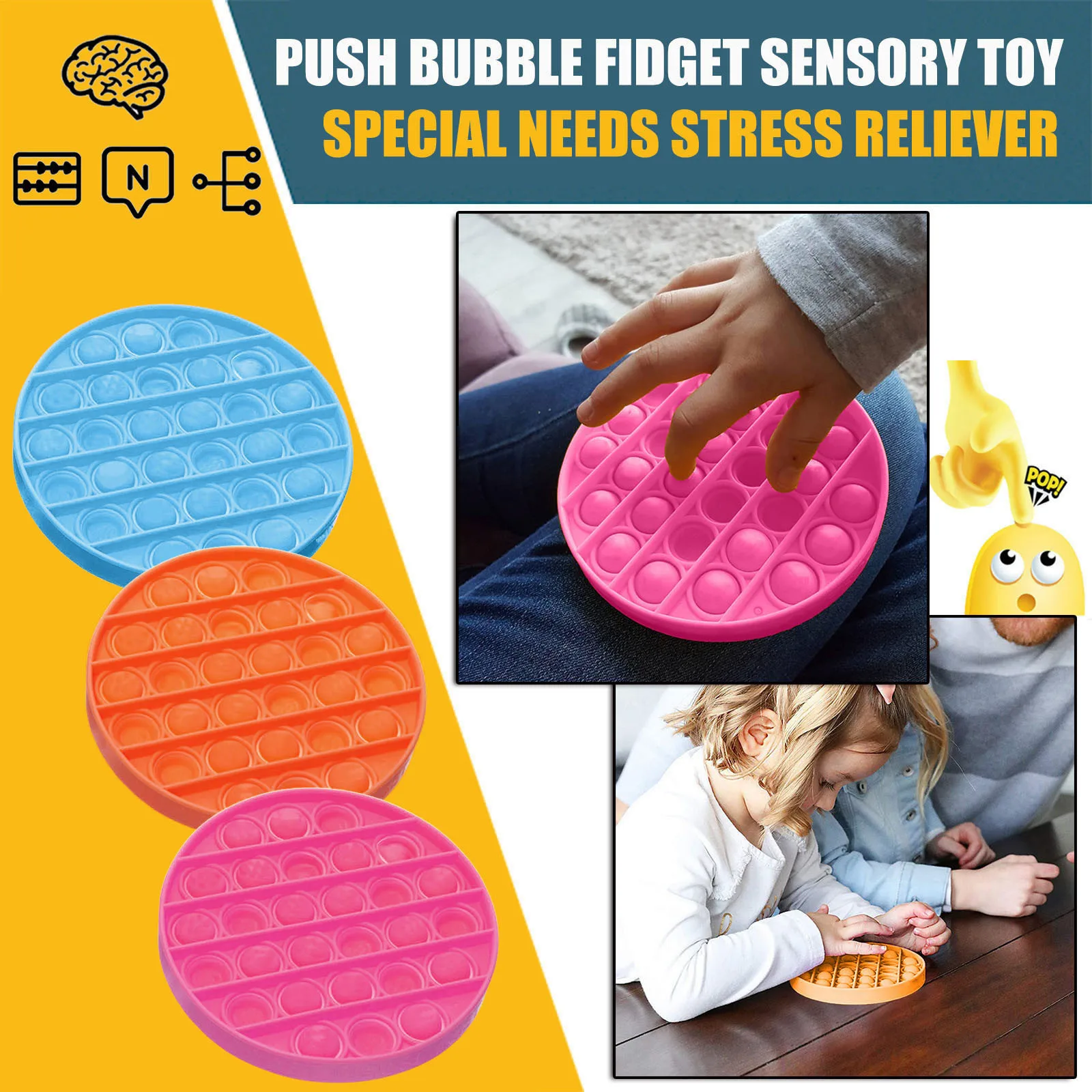 

2020 Hot Sale Push Bubble Fidget Sensory Toy Autism Special Needs Stress Reliever Bubble Fidget Sensory Toy Candy Colors Toys