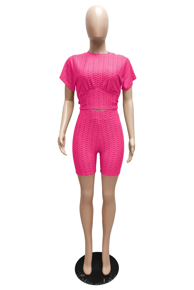 

Solid Two Piece Sets Women Tracksuit Crop Tops Elastic Bike Shorts Sporty Suits Casual Female Outfit shorts sets