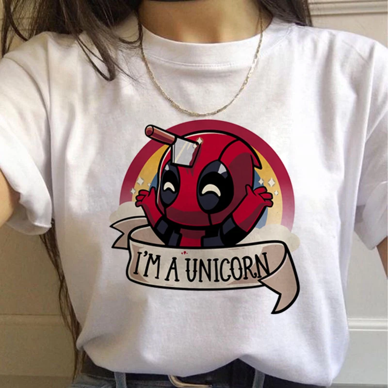 Единорог Kawaii Harajuku футболки женские милые Unicornio Ullzang мультфильм футболка 90s Забавный принт футболки с графическим изображением женские - Цвет: 7573