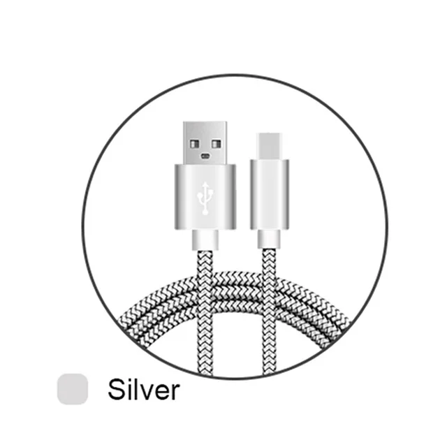Silver Usb type-C кабель для быстрой зарядки мобильного телефона Android для huawei P20 Lite Pro Синхронизация данных зарядный нейлоновый шнур для samsung Galaxy S9 S8 - Цвет: Silver
