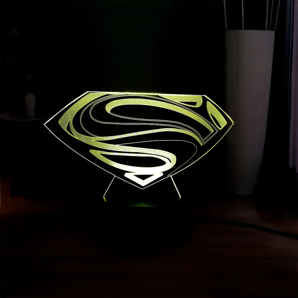 Светодиодный ночник с логотипом Супермена прикроватная лампа символом Marvel RGB