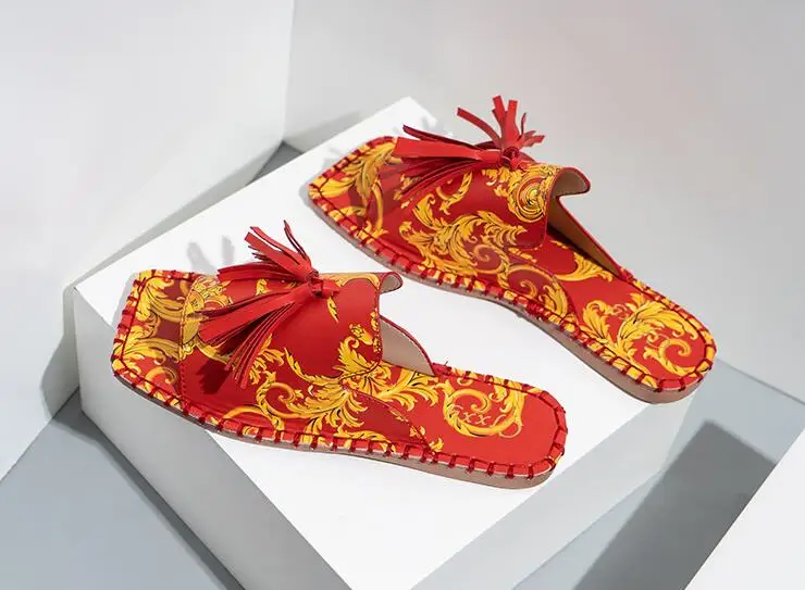 

New Women slippers Fashion Tassels Summer Shoes Brand Beach Slides Retro Mules Shoes For Women Flat Slipper Outdoor size 42