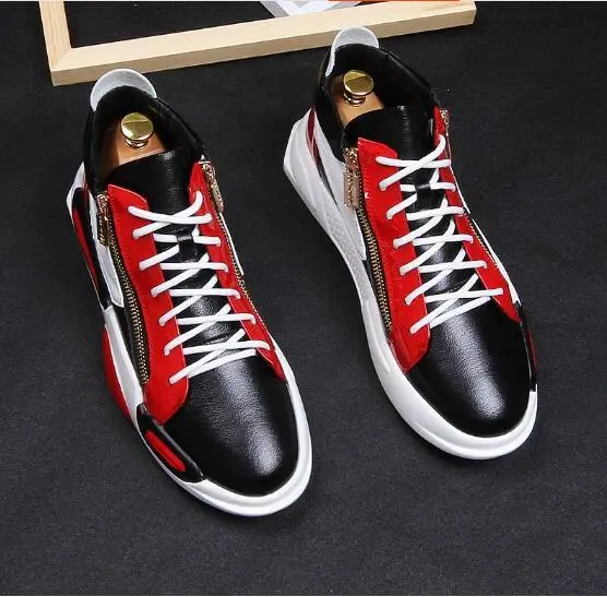 2 colour Men's Lightweight sneakers lace-up Double zipper round toe high top casual shoes for men fashion falt office | Обувь