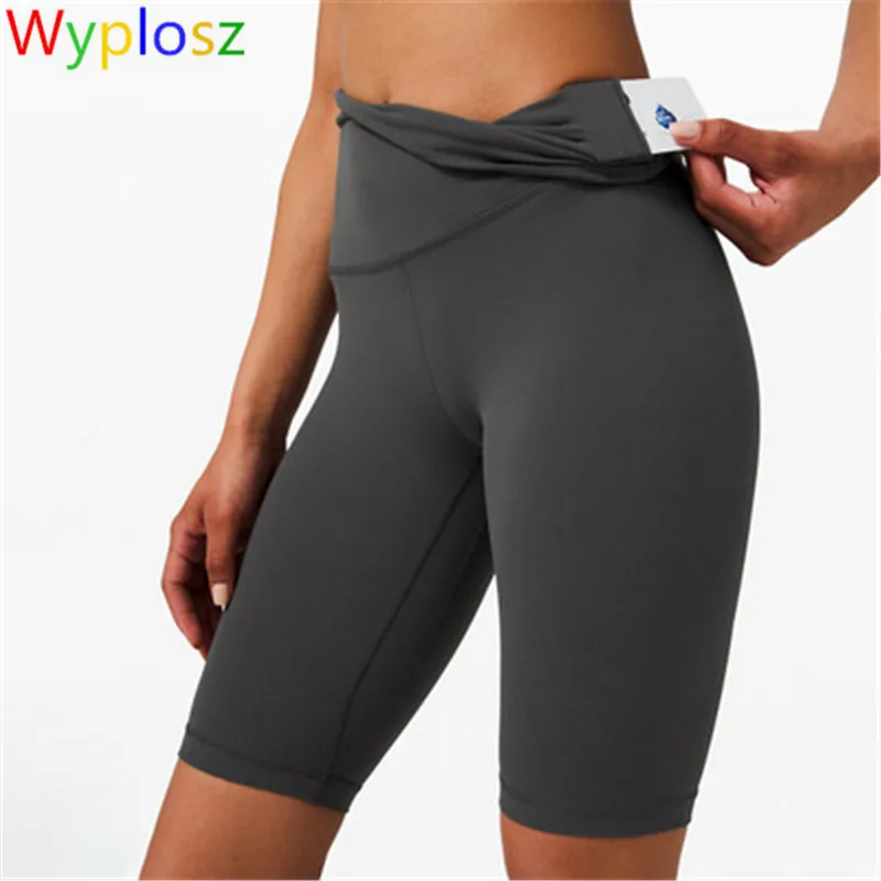 

Wyplosz Double Sided Brocade Hair Touching Skin Nude Fitness Shorts High Waist Peach Hip Five Point Tight Yoga Pants for Women