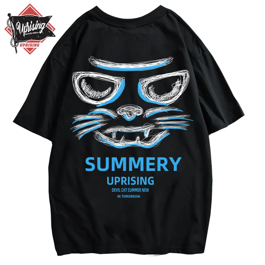 Streetwear Mens Casual Cat T Shirt Summer Men Harajuku Korean Fashion T-shirt Male Japanese Hip Hop Cotton TShirt | Мужская одежда