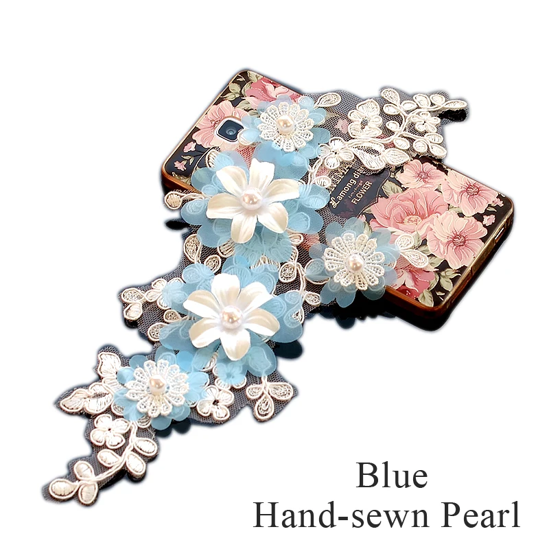 blue pearl 1 пара кружевная Лента 3d Кружевная аппликация в форме цветка для свадебного платья и декольте Воротник Шитье в заплатках отделка многоцветный - Цвет: blue pearl