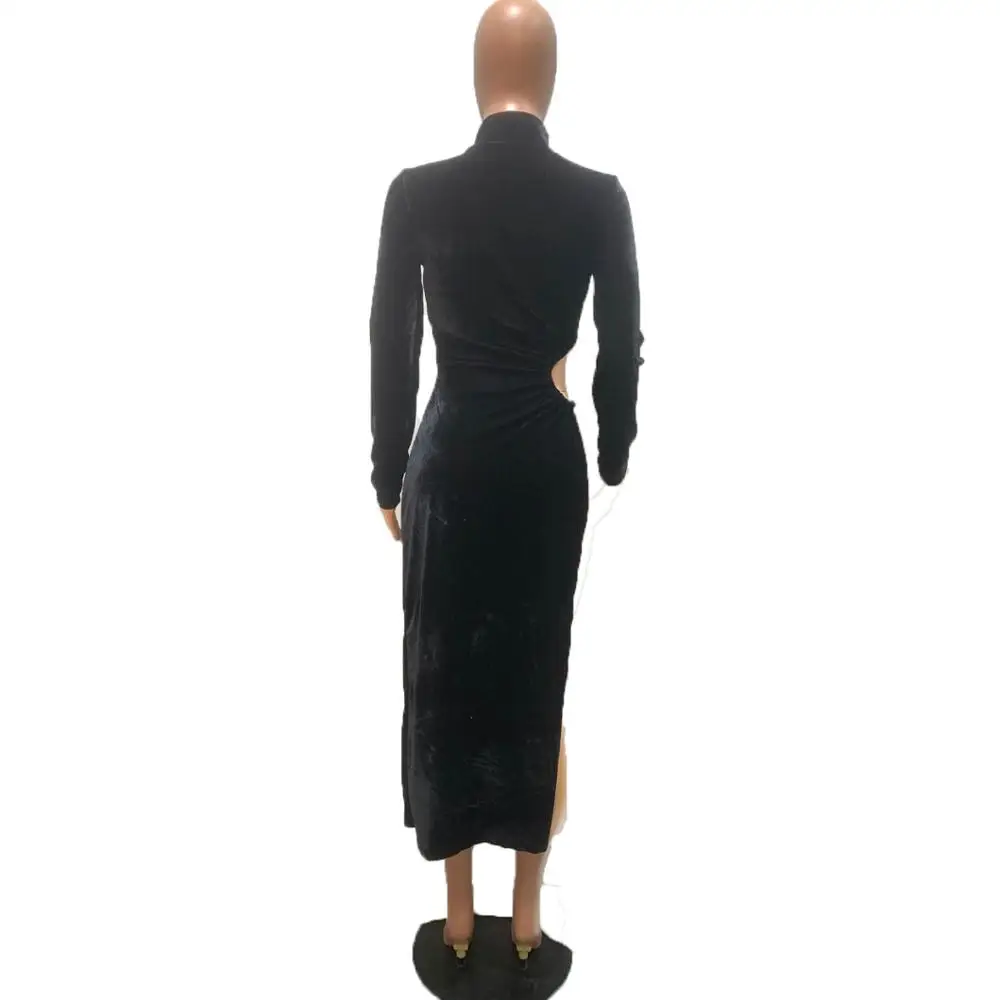 

European new fashion solid color nightclub sexy dress slim party o-neck long sleeve women's top long skirt