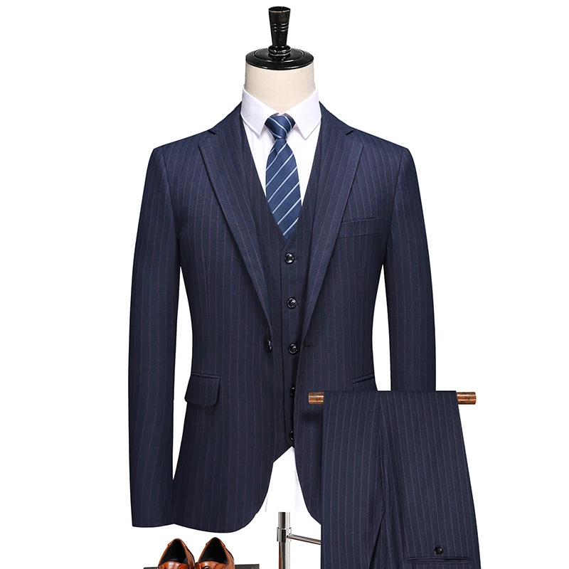 

Blazer Trouser Vest Suit/Spring 2021 New Fashion Suit/Men's Casual Business Stripe 3 suit jackets and pants/ mens suits