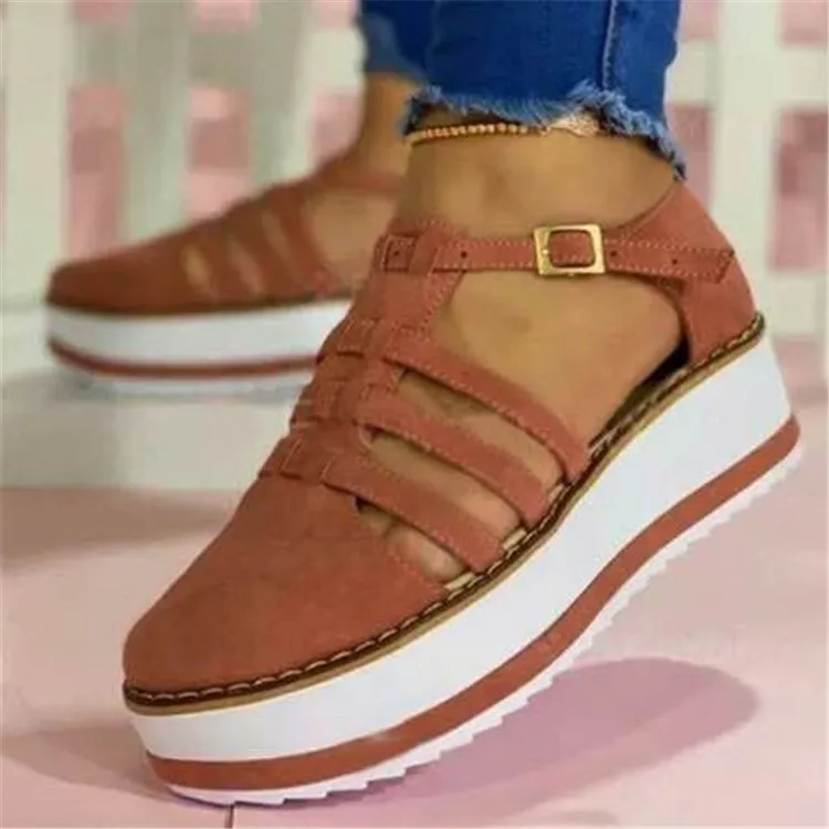 

2021 Quality Women Summer Sandals Fashion Buckle Strap Solid Fringe Cover Heel Flat Platform Heel Casual Ladies Sandalias Mujer