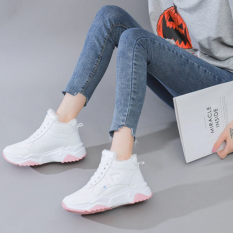 Women's Rubber Soft Warm Boots Women's High-Top Plush Sneakers Winter Thick-Soled Warm Running Shoes Snow Boots