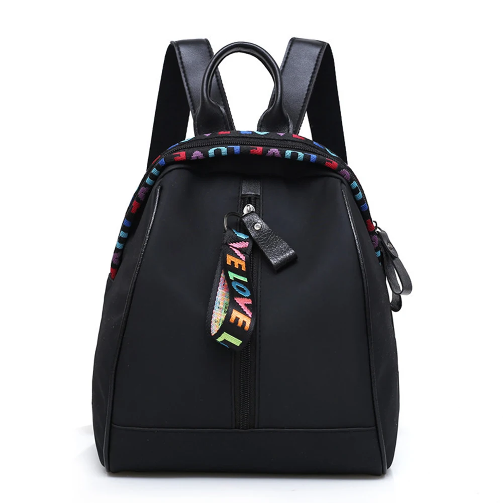 

Durable Zipper Closure Rucksack Ribbon Pendant Portable Casual Oxford Cloth Women Backpack Solid Large Capacity Cosmetic Storage
