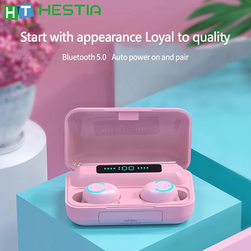 

F9-9 True Wireless Bluetooth Headphones IPX7 Waterproof Washable Noise Reduction 2000mAh Charging Bin Hifi Sound Pink Earphones