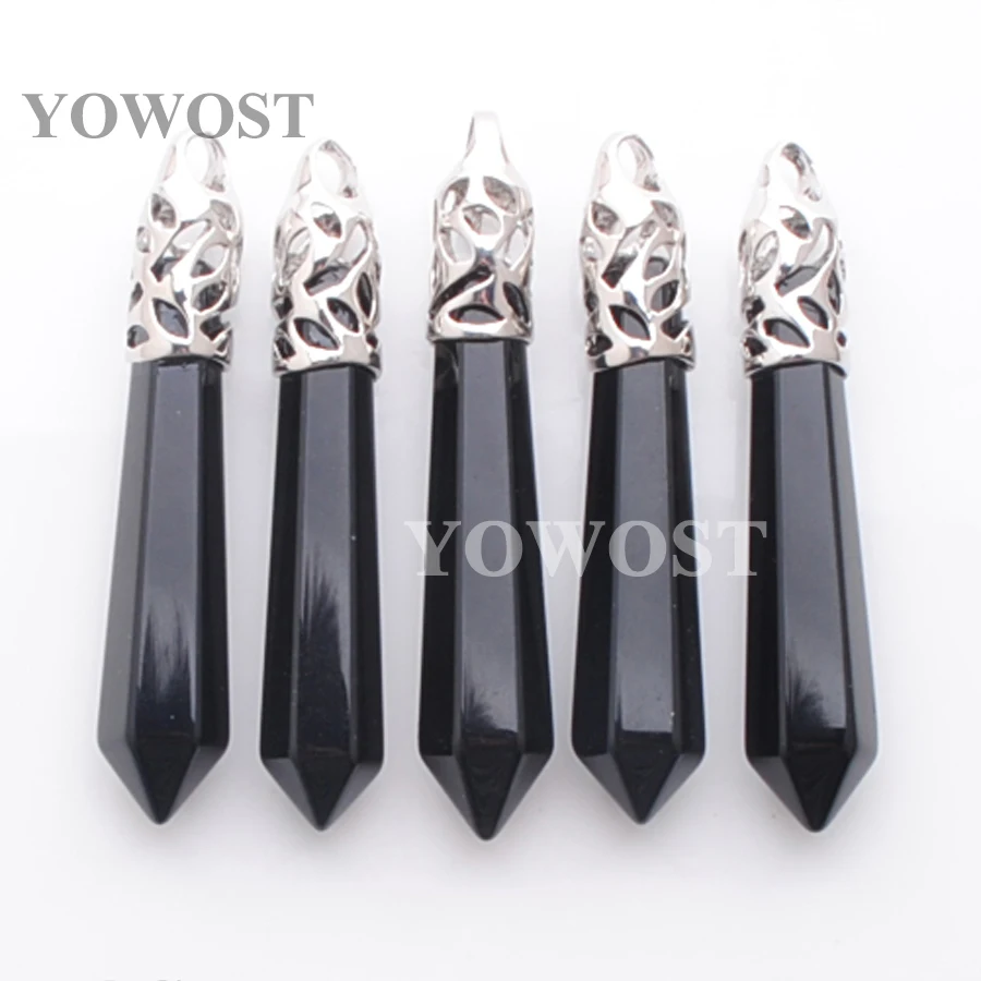 Pretty 5Pcs Jewelry Fit Necklace Natural Gem Stone Long Pendulum Charm Stones Black Agates Pendants Silver Plated Fashion QN3011 | Украшения