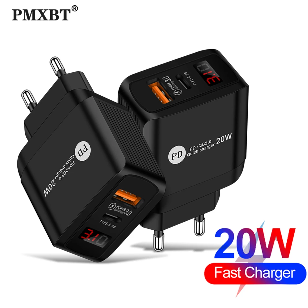 Зарядное устройство PD 20 Вт USB Type C QC3.0 быстрая зарядка для iphone Xiaomi Huawei с цифровым