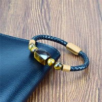 unique men bracelet rope stainless steel magnetic natural stone leather beaded braclet tiger eye stone bangles punk jewelry gift