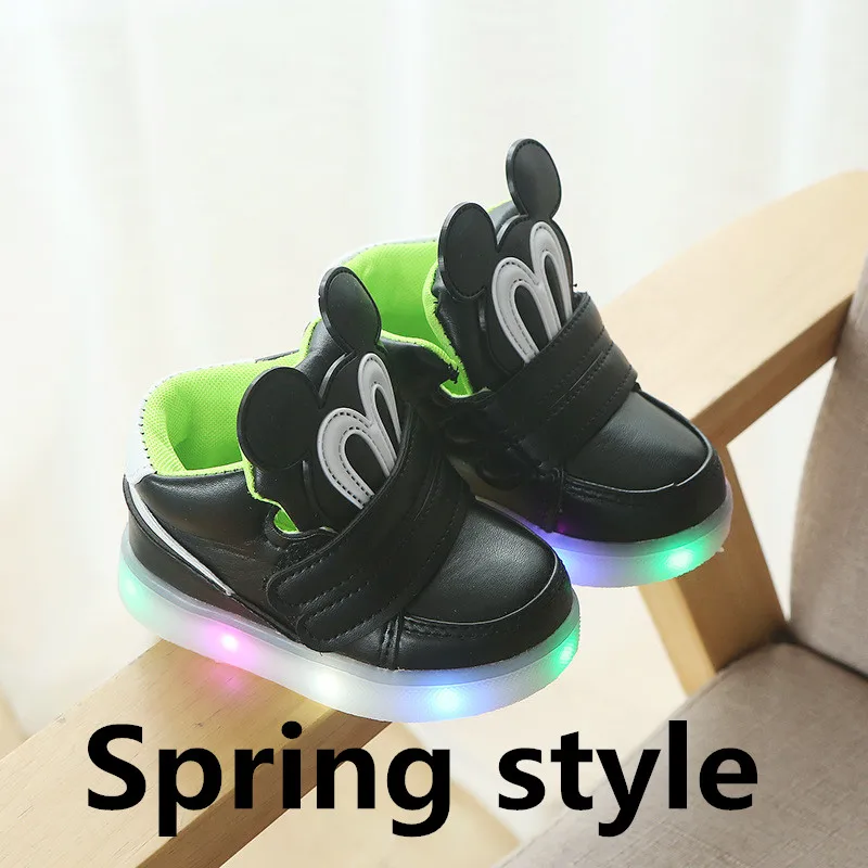 Spring style Г. Светодиодный свет, зимние детские модные ботинки хлопковая обувь для маленьких мальчиков и девочек теплые зимние ботинки светящиеся Детские кроссовки с героями мультфильмов - Цвет: Spring style