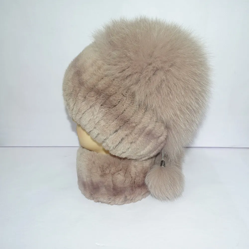 Женская шапка Настоящий мех кролика женская из натурального меха двух