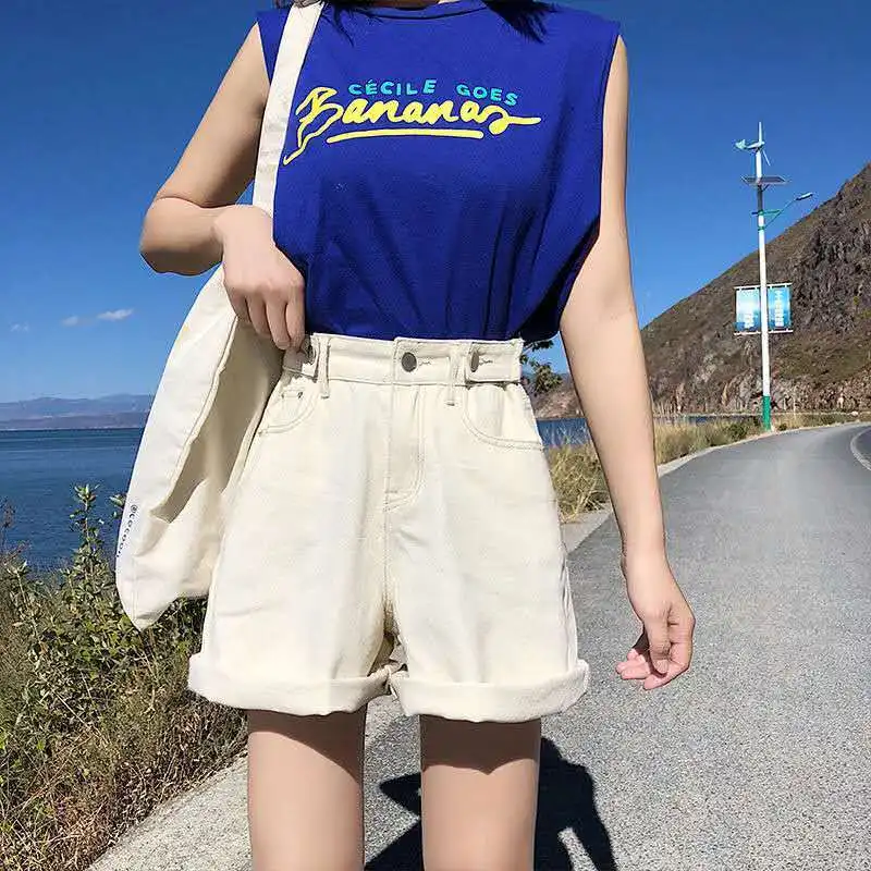 

Women Loose Denim Shorts Female Short Jeans Summer 2020 Student Ladies Joker Loose Adjust Waist Wide Leg Hot Shorts Plus Size