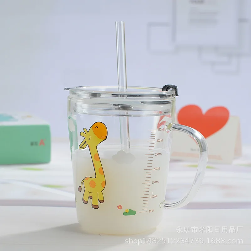 350 мл Новый мультфильм соломенная чашка симпатичная ручка Стекло стакана воды в