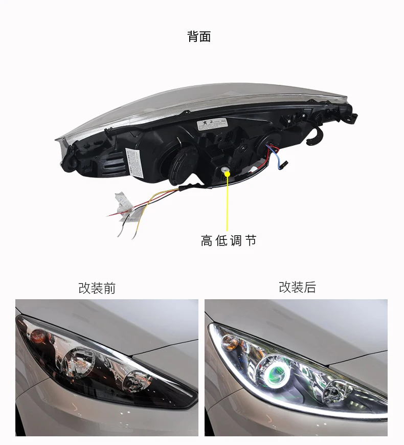 Светодиодный светильник на голову для peugeot 308 2010- светодиодный головной светильник s для peugeot 308 Головной фонарь Angel eye светодиодный передний светильник Биксеноновая линза ксенон H