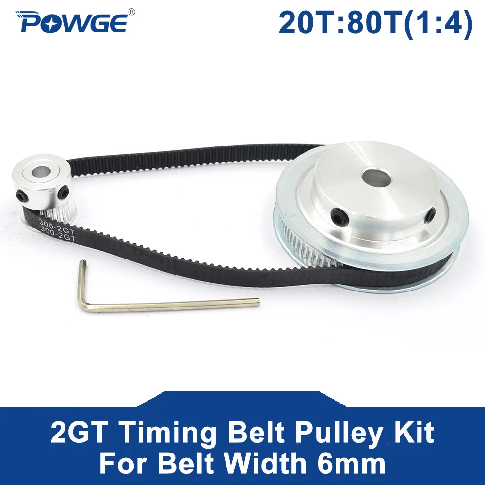 

POWGE 2M/2GT 20Teeth 80Teeth Synchronous Timing Pulley bore 5-20mm Set 20T:80T 1:4 Speed Ratio for 300-2GT Belt width 6/9mm Kit