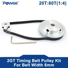 Синхронный зубчатый шкив POWGE, 2 м2 ГТ, 20 зубьев, 80 зубьев, отверстие 5-20 мм, комплект из 20T:80T, передаточное соотношение скорости для ремня 300-2 Гт, ширина 69 мм