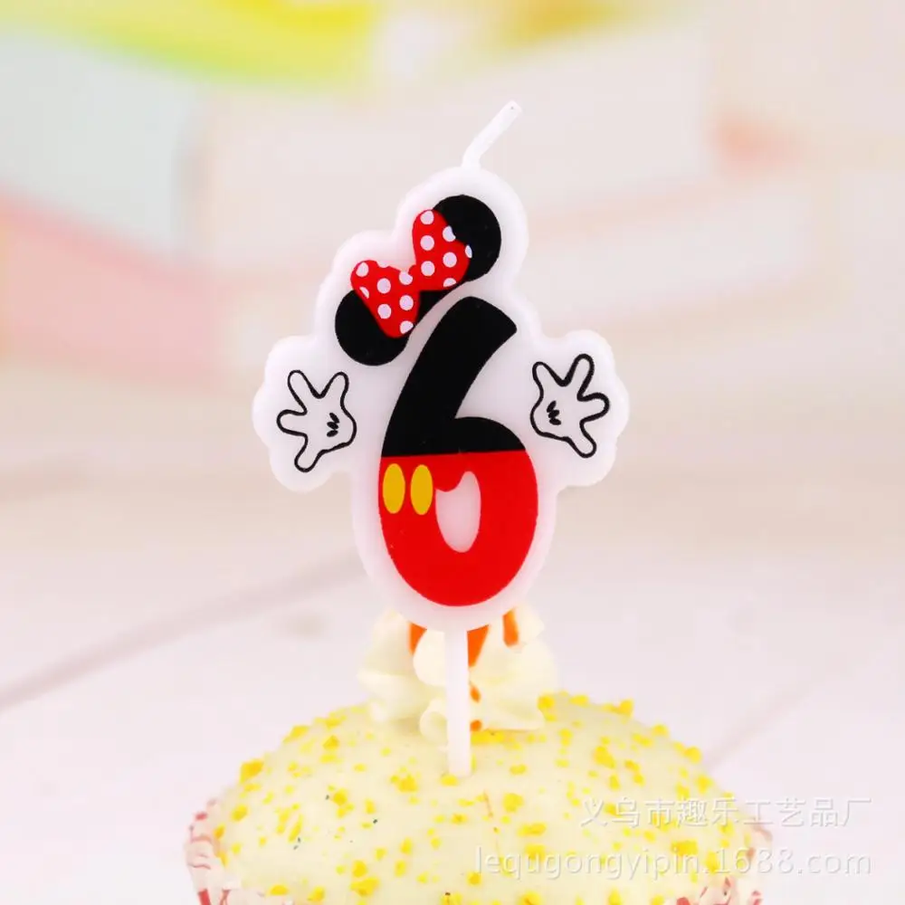 Minnie 6 1 шт. свечи в виде Микки Мауса, юбилейный торт, цифры, От 0 до 9 лет, с днем рождения, Мультяшные свечи, плавающие свечи, вечерние украшения - Цвет: Minnie 6