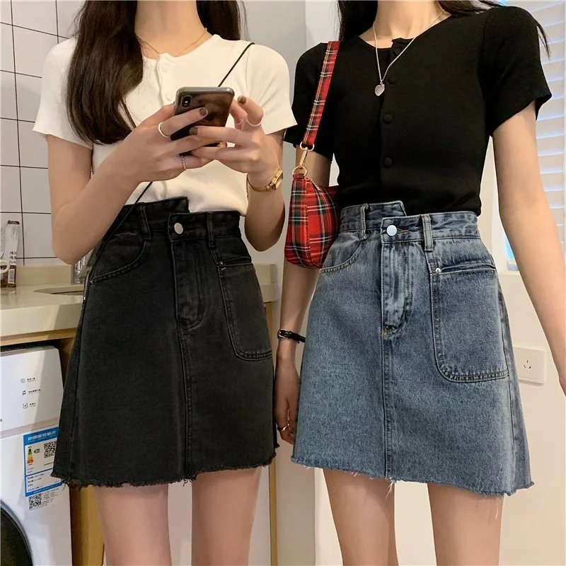

2021 Summer New Women Denim High Waist Thin Slim Skirts Female High Waist Irregular Plus Size A-line Skirt All-match Harajuku