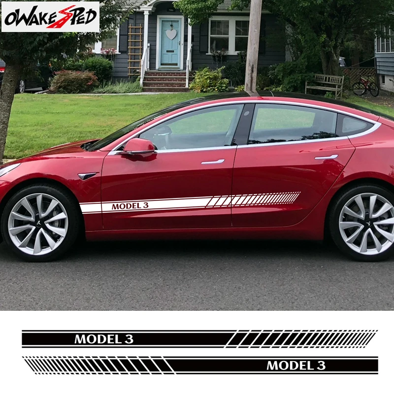 

2 шт. двери автомобиля сбоку юбка длинные полоски наклейки для Tesla модель 3 S X P100D Авто кузова Декор виниловые наклейки в виде Фотообоев c перев...
