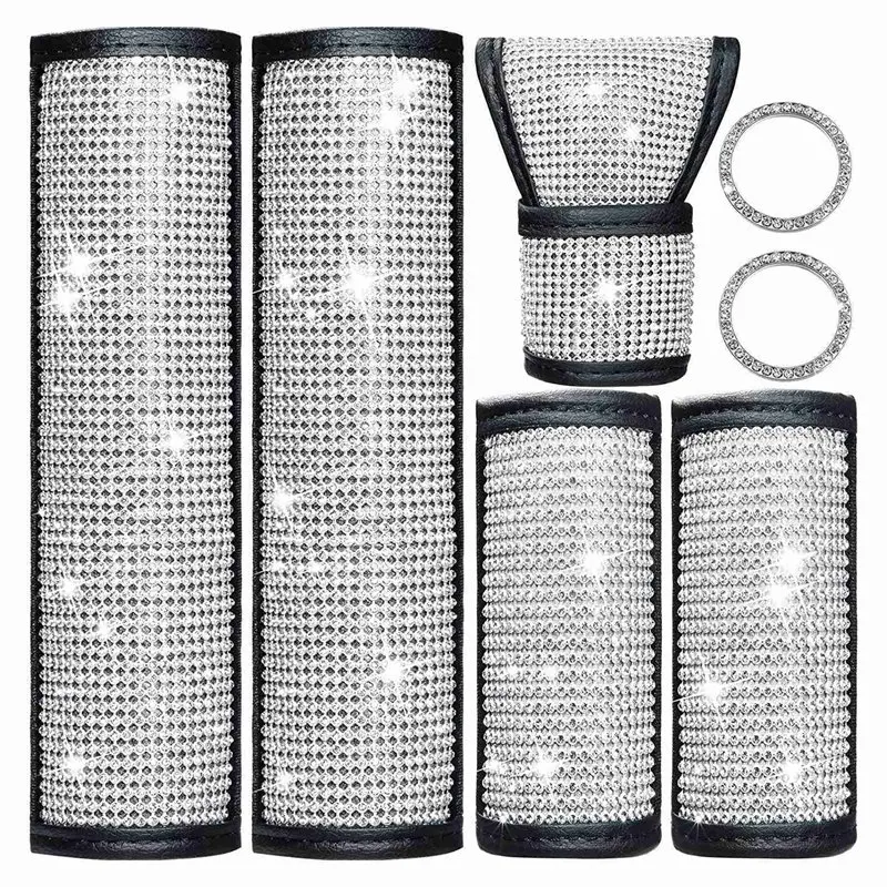 

7 Pcs Car Accessories for Women Bling Rhinestones Door Handle Cover Crystal Shift Gear Cover Handbrake Cover for Car