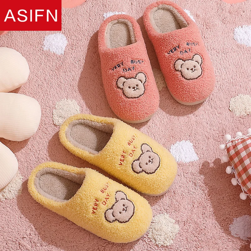 

ASIFN милые фотообои теплые женские толстые меховые парные домашние забавные кавайные мягкие противоскользящие пушистые плюшевые женские Тапочки