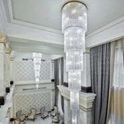 Длинная хрустальная люстра на заказ для лестницы, современная лампа дуплексного здания для гостиной, Большая хрустальная лампа для виллы