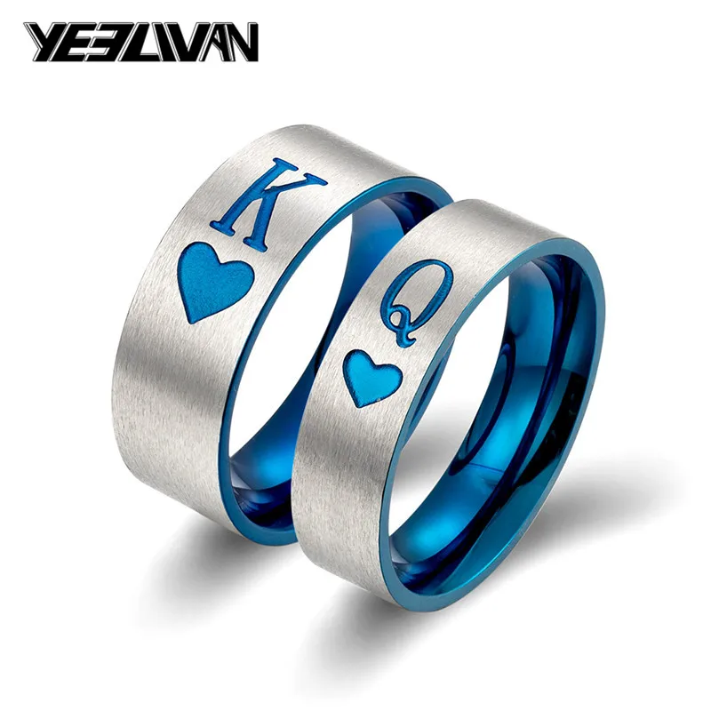 

Fashion Stainless Steel Couple Rings New King/Queen Poker Blue Rings Wedding Rings for Women Men Steampunk Two Color Men's Rings
