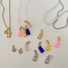 Женское колье с жемчужными бусинами, ожерелье золотистого цвета с кулоном в виде мультяшного медведя из жевательного циркония, очаровательное ювелирное изделие